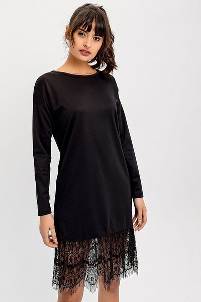 bacc Women's Black Crew Neck Skirt Lace Detailed Dress Bcbsk-25700-T4007-1440