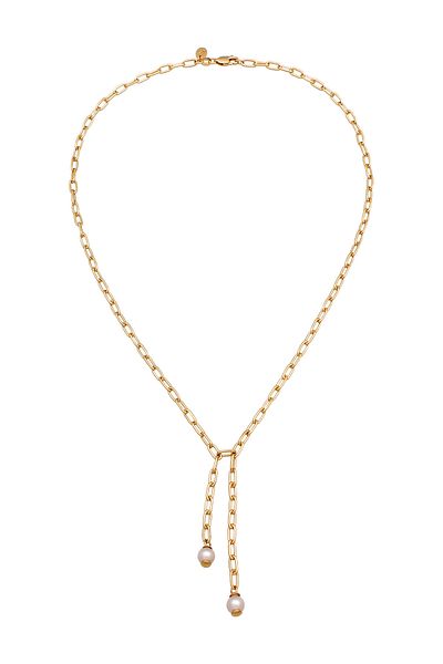 ELLI Halskette Elli PREMIUM Y-Kette Damen Lange Gliederkette Kunstperle Perle Weiß 925 Sterling Silber