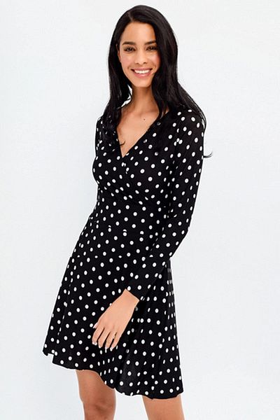 bacc Women's Black V-Neck Polka Dot Dress Bcbsk-25700-T4008-1430