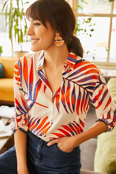 bacc Women's Ecru Short Sleeve Woven Shirt Bcbsk-25700-K5297