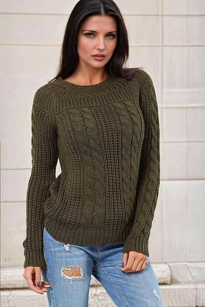 bacc Women's Khaki Knitted Motif Sweater Bcbsk-25700-34Keskz32030