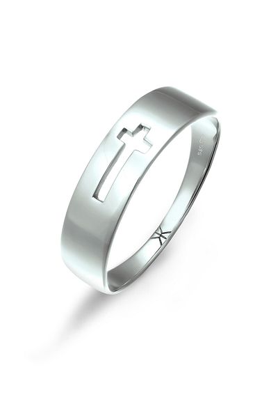 KUZZOI Ring Ring Herren Kreuz 585 Weißgold