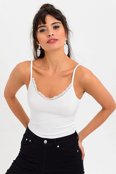 bacc Women's Ecru Strappy Lace Detailed Blouse Bcbsk-25700-K4081