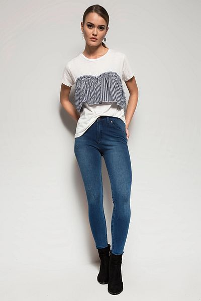 bacc Women's Blue Washed High Waist Denim Trousers Bcbsk-25753-588-02040