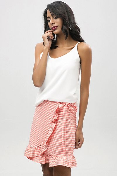 bacc Women's Coral Above Knee Skirt Ruffled Waist Tie Double Breasted Skirt Bcbsk-25650-2202