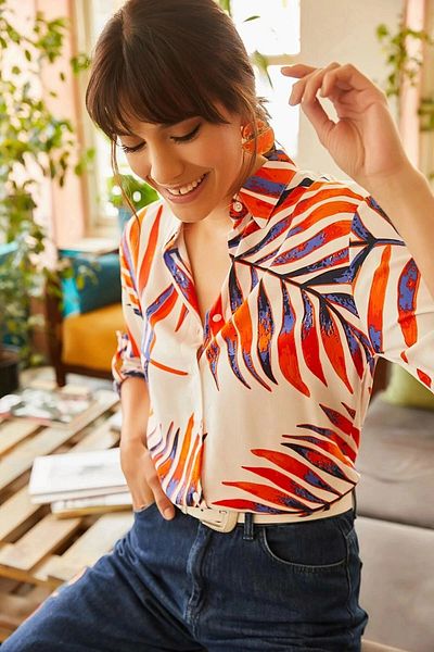 bacc Women's Ecru Short Sleeve Woven Shirt Bcbsk-25700-K5297
