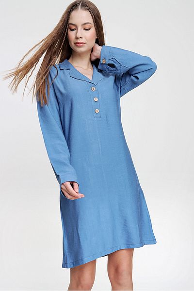 bacc Women's Indigo Button Detailed Summer Dress Bcbsk-25700-K5032