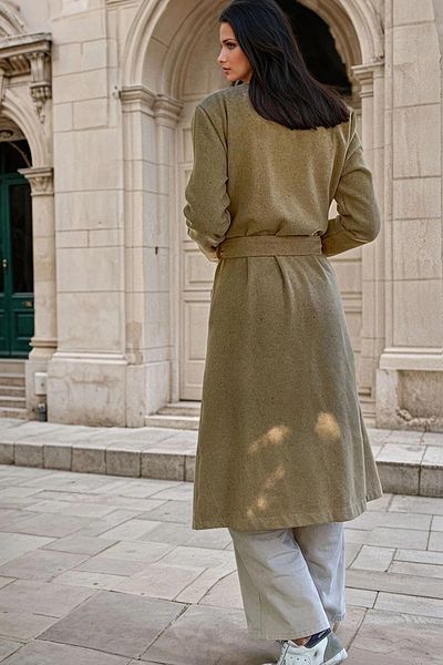 bacc Women's Caramel Jacket Collar Belted Pocket Cashmere Coat Bcbsk-25700-3310