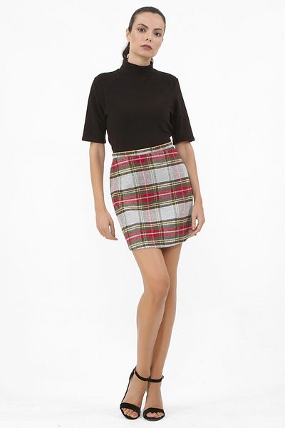 bacc Women's Gray Above Knee Plaid Patterned Mini Skirt Bcbsk-25700-2116