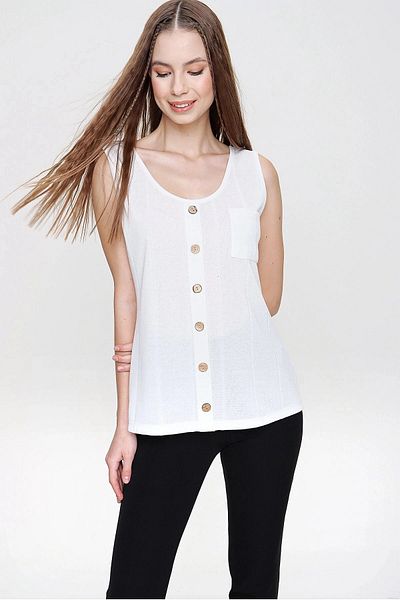 bacc Women's Ecru Strappy Buttoned Thin Knitted Sweater Blouse Bcbsk-25700-3134