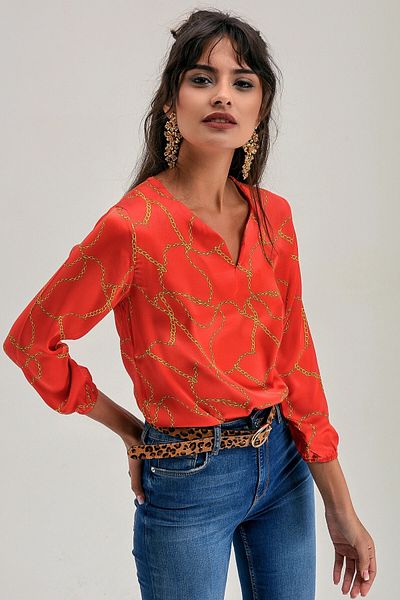 bacc Women's Red Patterned Blouse Bcbsk-25700-T4009-5080