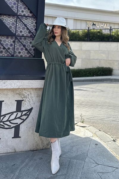 bacc Γυναικείο Χακί Ελαστικό Φόρεμα Διπλό Μπλε Bcbsk-25700-3431