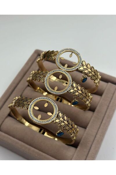 ANGELSS JEWELLERY 316L Çelik kararmaz Çeyrek takmalık kelepçe nazar boncuklu