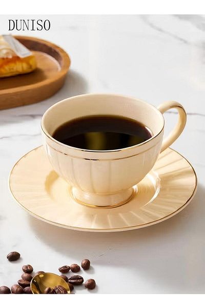 Generic French Retro Gold-rimmed Teacup And Saucer Set Porcelain Tea Set