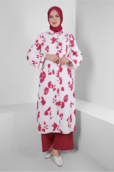 Alvina PATTERNED BUTTONED WIDE SLEEVE LONG TUNIC 43758