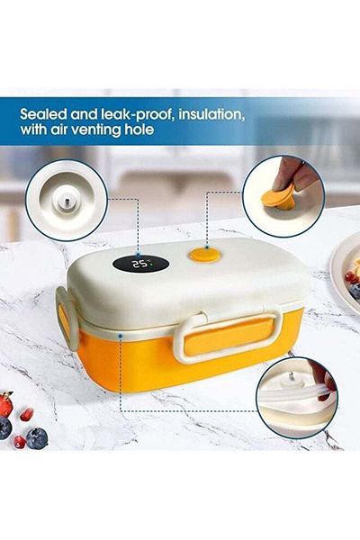 COOYA 1000ml smart insulated lunch box, digital display, snap-on switch, BPA-free, good sealing, orange