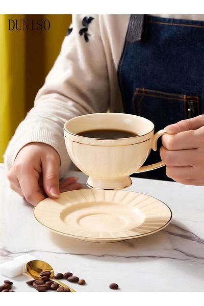 Generic French Retro Gold-rimmed Teacup And Saucer Set Porcelain Tea Set