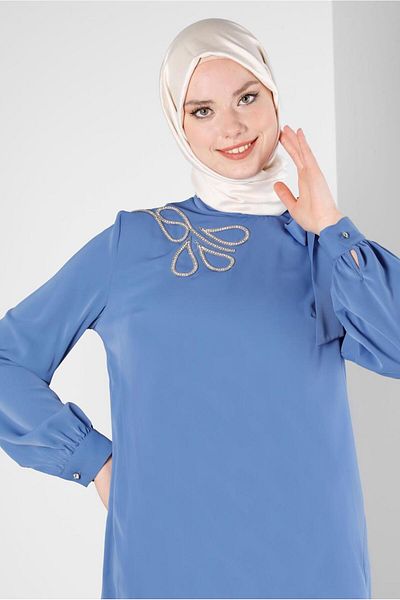 Alvina Stone Printed Tunic with Tie Collar Detail 43534