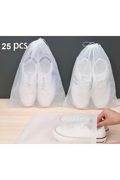 Generic White Portable Canvas Shoe Bags,Breathable Non-Woven Fabric Drawstring,Anti Yellowing Storage Bag
