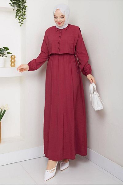 TRENDTESETTÜR بدلة فستان نسائي باللون العنابي T 5374