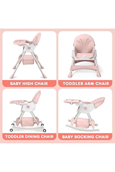 COOYA Multifunctional Baby Dining High Chair, 2 In 1 Folding Height-Adjustable, 0-3 Years, Pink