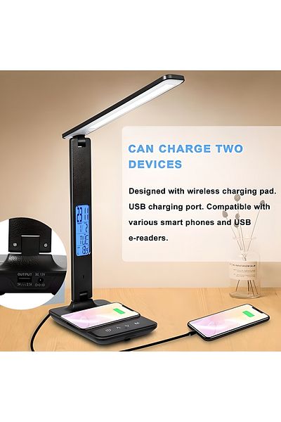 COOYA Desk Lamp, with Smart Display, Wireless Charging LED, 3 Lighting Modes, 36cm