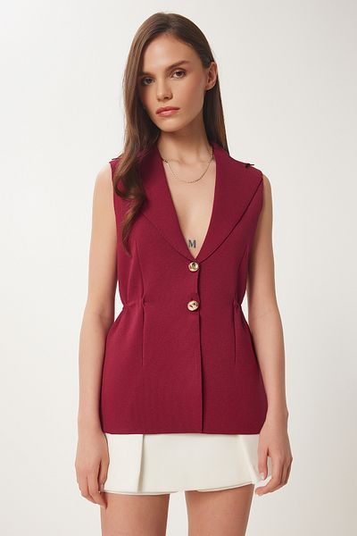 Lovelyİstanbul Stylish Buttoned Knitwear Vest Claret Red Ldp0039