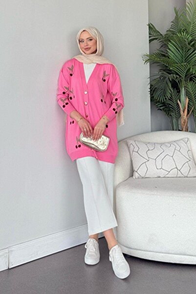 Şulemoda Giyim Μερσεριζέ ζακέτα με ροζ κεράσια