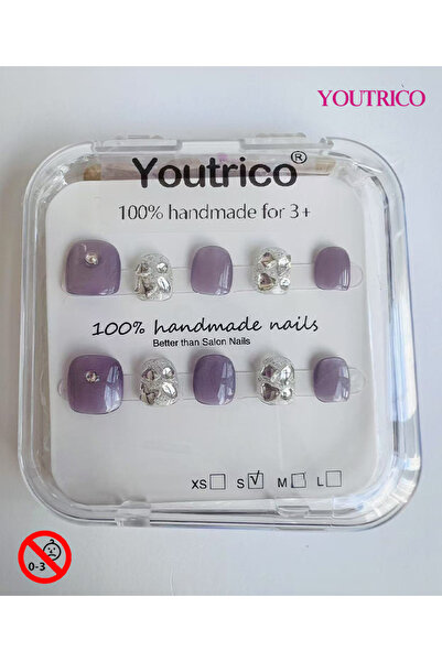 Youtrico أظافر أطفال لاصقة مصنوعة يدويًا بنسبة 100% بلون أخضر ماسي لامع، آمنة...