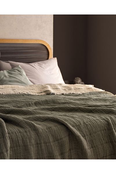 Madame Coco Carolines Double Cotton Bedspread - Khaki
