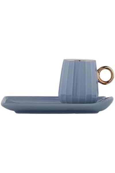 ALSAIF Porcelain Tea Cup And Saucer Set, 8 Pieces, 90 Ml, , Grey/gold Color