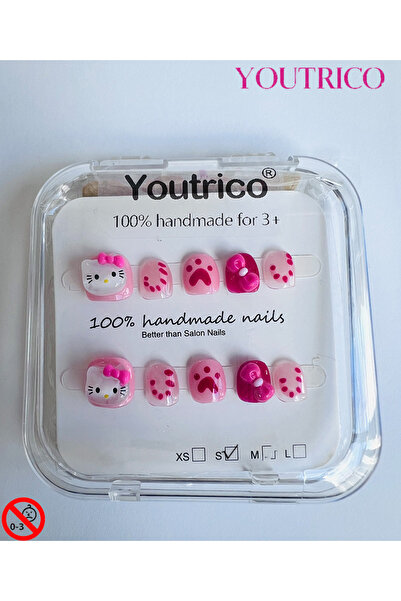 Youtrico أظافر أطفال لاصقة مصنوعة يدويًا بنسبة 100% على شكل مخلب هيلو كيتي با...