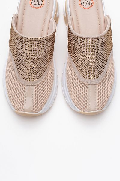 LuviShoes Papuci de damă GLEA Beige Stone Mesh cu vârf închis