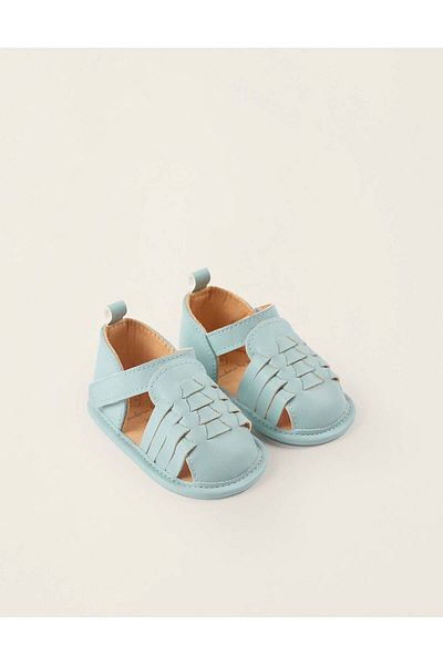 Ziddy Synthetic Leather Sandals for Newborn Girls, Light Blue