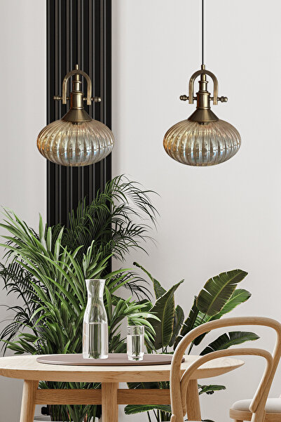 Bamyum Elegant Cam Bal Rengi İkili Avize Gemici Eskitme Başlık Sarkıt Lamba Restoran Salon Aydınlatma