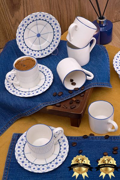 Heda Porselen Star 6-Person 12 Piece Porcelain Coffee Cup Set