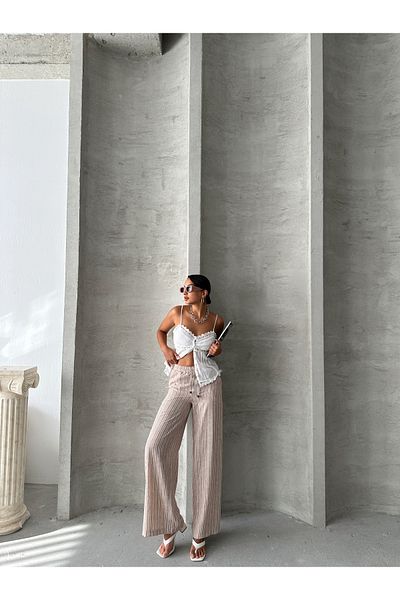 Miss Allos Γυναικείο λινό παντελόνι με κορδόνια μπροστά