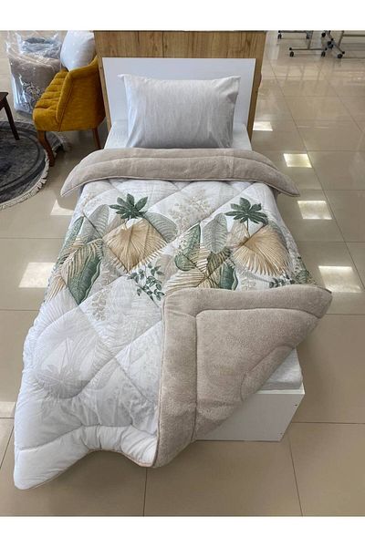 argehome Single Double Sided Luxury Welsoft Elite Quilt Soft Fleece Quilt and Pillowcase Alena Beige