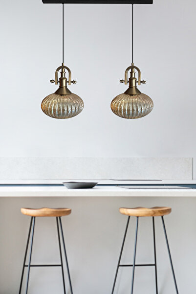 Bamyum Elegant Cam Bal Rengi İkili Avize Gemici Eskitme Başlık Sarkıt Lamba Restoran Salon Aydınlatma