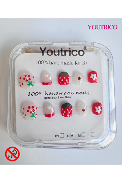 Youtrico أظافر أطفال لاصقة مصنوعة يدويًا بنسبة 100%، لون أخضر كرتوني، آمنة لل...