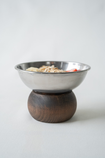 Beige & Stone Steel 330 ml Cookie Decoration Presentation Bowl Stand with Wooden Base