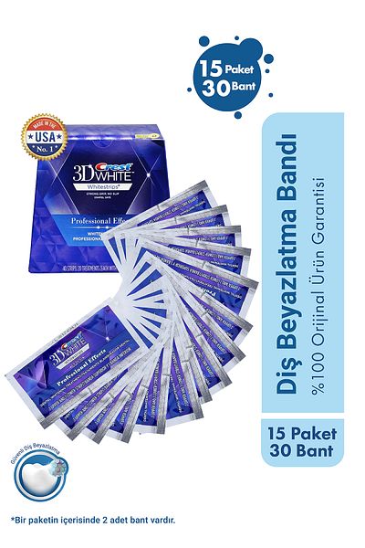 CREST شريط تبييض ثلاثي الأبعاد 15 عبوة / 30 شريط تأثيرات احترافية
