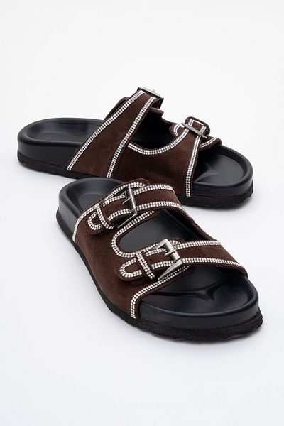 LuviShoes Allen Brown Stone Genuine Leather Suede Women's Slippers