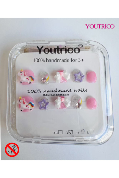 Youtrico أظافر أطفال قابلة للضغط مصنوعة يدويًا بنسبة 100%، لونها أخضر قوس قزح...