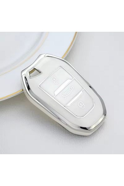 YıldızTuning Citroen C4 Key Case Cover Without Sustas White-Silver