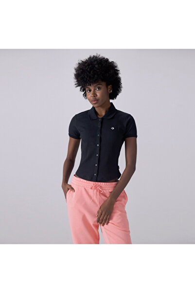 Converse Slim Button-up Kadın Siyah T-shirt