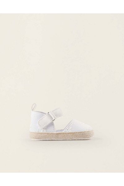 Ziddy Broderie Anglaise Ballerina Flats for Newborn Girls, White