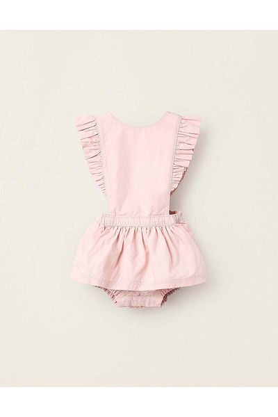 Ziddy Pinafore Dress with Ruffles and Bloomers for Newborn Girls, Pink
