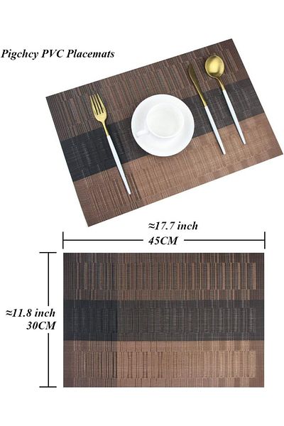 COOYA Placemats,Washable Vinyl Woven Table Mats,Elegant Durable,for Dining Table Set of 6 (Bamboo-Brown)