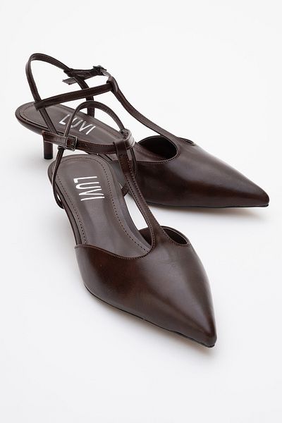 LuviShoes Дамски обувки с нисък ток ASHER, кафяви, с остри пръсти и каишка